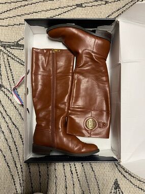 Tommy Hilfiger Brown Leather Knee-High Riding Boots